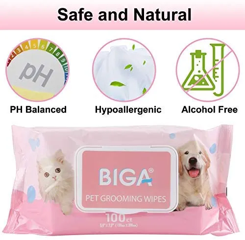 Toallitas desodorizantes hipoalergénicas para mascotas con fragancia, orgánicas naturales y antibacterianas para la limpieza de los ojos de la cara, las orejas, las patas de los dientes, 100 unidades por paquete