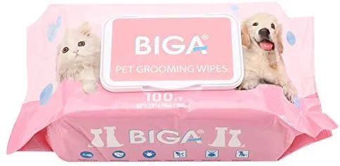 Toallitas desodorizantes hipoalergénicas para mascotas con fragancia, orgánicas naturales y antibacterianas para la limpieza de los ojos de la cara, las orejas, las patas de los dientes, 100 unidades por paquete