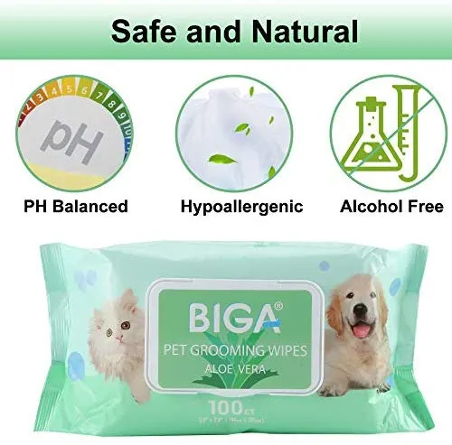 Toallitas desodorizantes hipoalergénicas para mascotas con fragancia, orgánicas naturales y antibacterianas para la limpieza de los ojos de la cara, las orejas, las patas de los dientes, 100 unidades por paquete