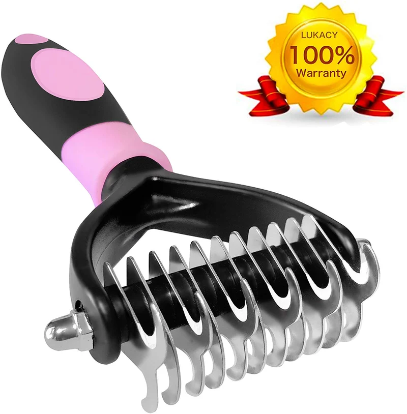 LUKACY Peine desengrasante, cepillo desengrasante para remover pelaje de perro, herramienta para rastrillo para gatos, pequeños caniches de pelo largo, gran cobertura, herramientas de aseo para mascotas en V de 2 lados