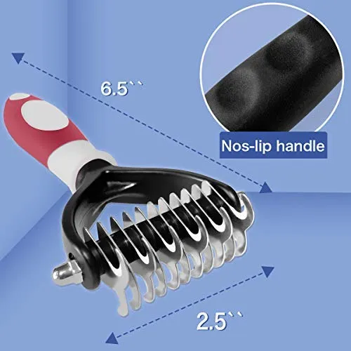 LUKACY Peine desengrasante, cepillo desengrasante para remover pelaje de perro, herramienta para rastrillo para gatos, pequeños caniches de pelo largo, gran cobertura, herramientas de aseo para mascotas en V de 2 lados