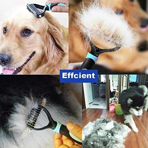 LUKACY Peine desengrasante, cepillo desengrasante para remover pelaje de perro, herramienta para rastrillo para gatos, pequeños caniches de pelo largo, gran cobertura, herramientas de aseo para mascotas en V de 2 lados