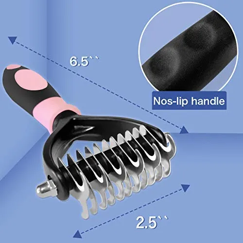 LUKACY Peine desengrasante, cepillo desengrasante para remover pelaje de perro, herramienta para rastrillo para gatos, pequeños caniches de pelo largo, gran cobertura, herramientas de aseo para mascotas en V de 2 lados
