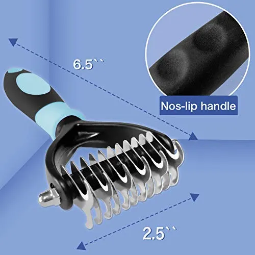LUKACY Peine desengrasante, cepillo desengrasante para remover pelaje de perro, herramienta para rastrillo para gatos, pequeños caniches de pelo largo, gran cobertura, herramientas de aseo para mascotas en V de 2 lados