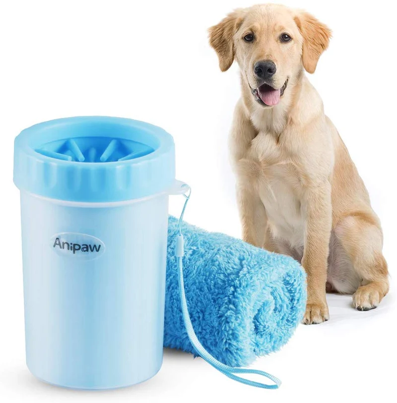 Limpiador de patas de perro Anipaw 2 en 1 de silicona con toalla, cepillo de limpieza para mascotas portátil, limpiador de pies para perros y gatos con patas de perro