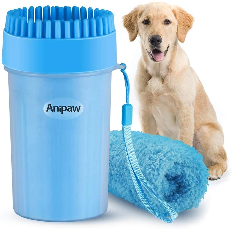 Limpiador de patas de perro Anipaw 2 en 1 de silicona con toalla, cepillo de limpieza para mascotas portátil, limpiador de pies para perros y gatos con patas de perro
