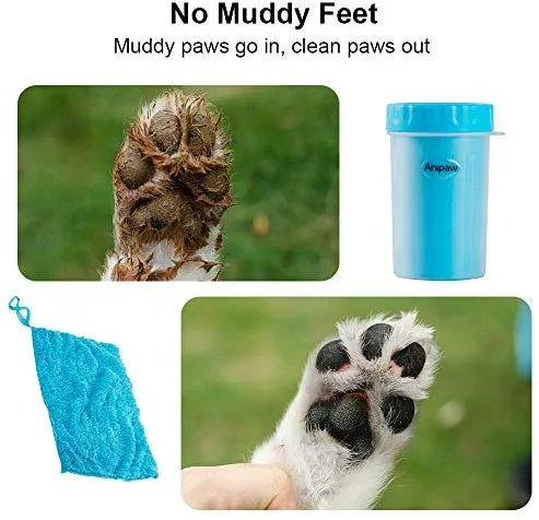 Limpiador de patas de perro Anipaw 2 en 1 de silicona con toalla, cepillo de limpieza para mascotas portátil, limpiador de pies para perros y gatos con patas de perro