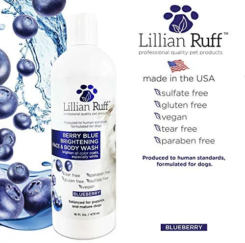 Lillian Ruff Berry Blue - Champú de arándanos para perros y gatos, elimina las manchas de rasgadura, hidrata la piel seca picazón, añade brillo y brillo a los abrigos, fabricado en Estados Unidos