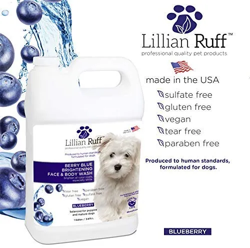 Lillian Ruff Berry Blue - Champú de arándanos para perros y gatos, elimina las manchas de rasgadura, hidrata la piel seca picazón, añade brillo y brillo a los abrigos, fabricado en Estados Unidos