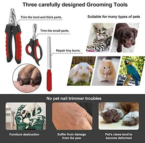 Anipaw - Cortaúñas para perros, acero inoxidable, mango antideslizante y cuchillas afiladas, protector de seguridad para evitar cortes excesivos, herramienta de aseo para todas las mascotas pequeñas y grandes, lima de uñas gratis