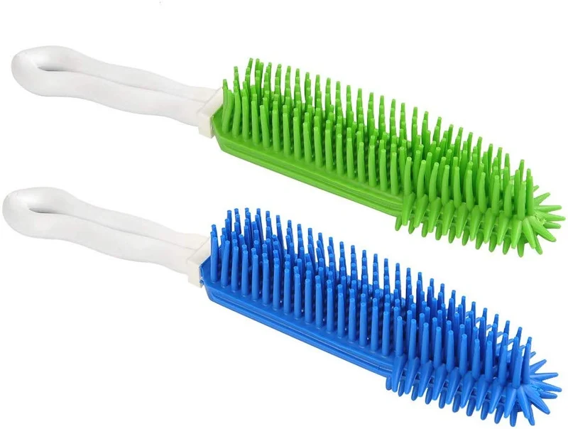 [2 piezas] Cepillo para quitar el pelo de las mascotas, el mejor cepillo para el coche y para detalles automáticos, cepillo portátil para perros y gatos, cepillo de masaje de goma para muebles, interior de coche, alfombra (azul y verde)