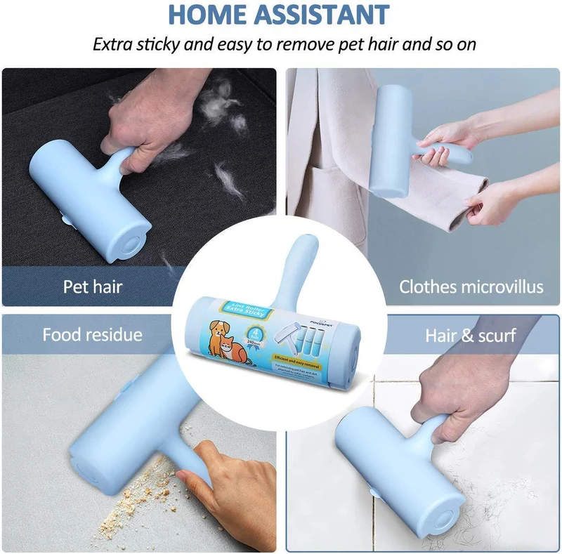 FOCUSPET Lint Roller for Pet Hair, Extra Large Hair Remover for Furniture, Clothes, Laundry Extra Sticky Supersize 6.3 inches Lint Removal Total 240 Sheets (1 Lint Roller + 3 Refills)