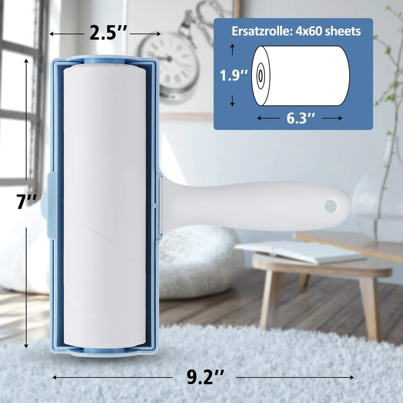 FOCUSPET Lint Roller for Pet Hair, Extra Large Hair Remover for Furniture, Clothes, Laundry Extra Sticky Supersize 6.3 inches Lint Removal Total 240 Sheets (1 Lint Roller + 3 Refills)