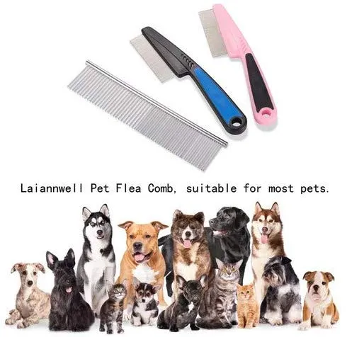 Peine de pulgas para mascotas Laiannwell profesional para perros y gatos y pequeñas mascotas (3 paquetes)
