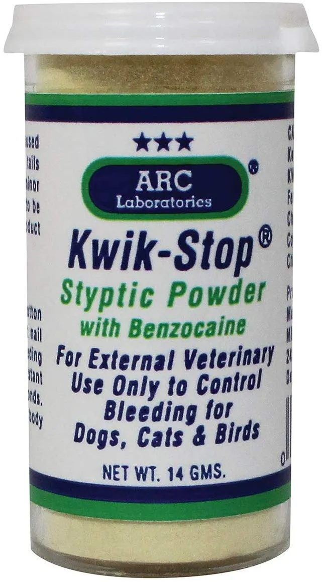 Arc laboratorios kwik-stop styptic en polvo para perros, gatos y pájaros, 14 g