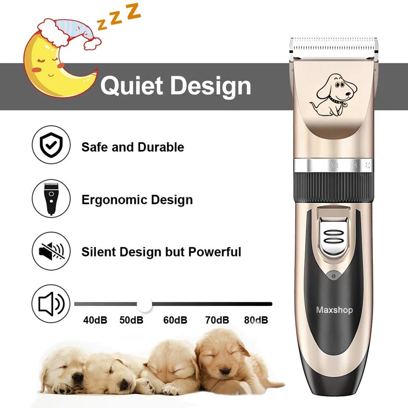 Maxshop Kit de corte de pelo para perros y gatos. Clippers eléctrico de bajo ruido recargable inalámbricos (Oro + Negro)