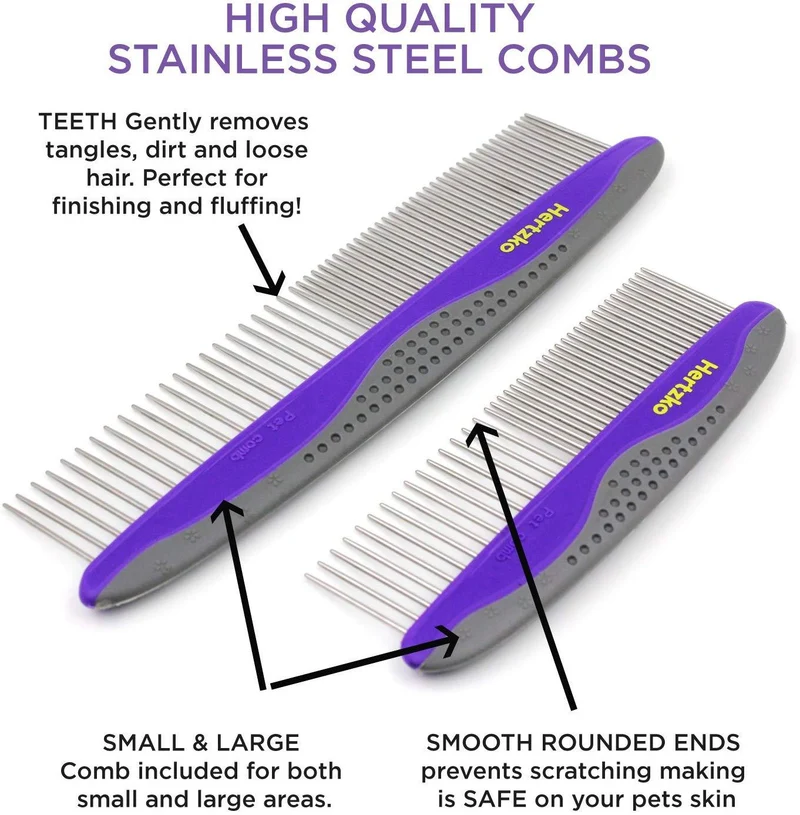 2 unidades Pet Peine peines por hertzko – Grande y Pequeño incluido para tanto grande y pequeño esferas – Elimina los enredos, Nudos, Loose Fur y la suciedad. Ideal para uso diario para perros y gatos con corto o cabello largo