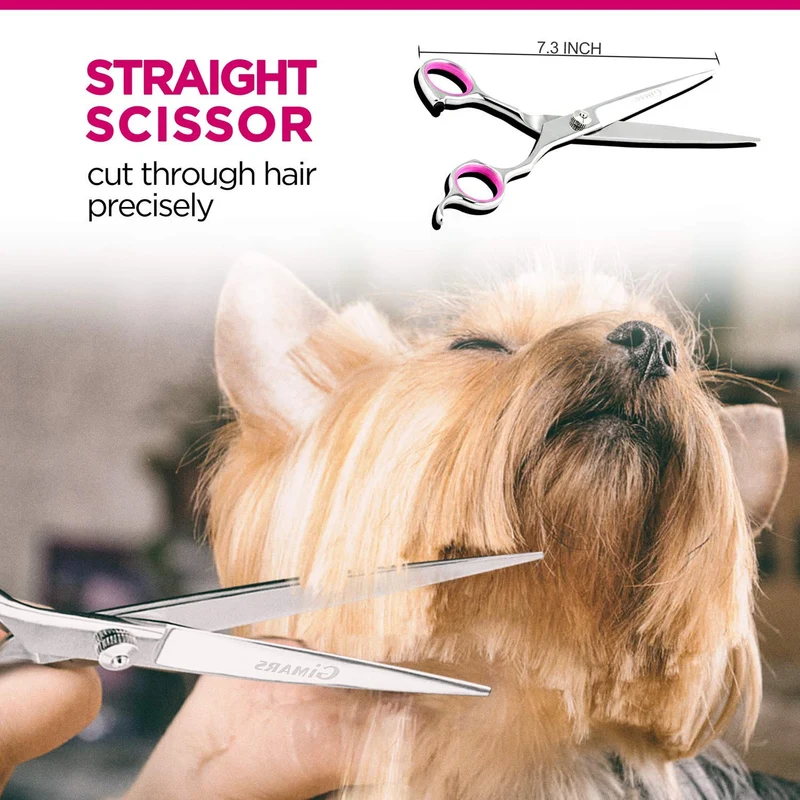 Tijeras de peluquería para perros, Gimars Heavy Duty Titanium recubierto de acero inoxidable Pet Grooming Trimmer Kit – perfecto Thinning, recto, curvado Tijeras con peine para pelo largo y corto, pelo para gato y más mascotas, Estándar