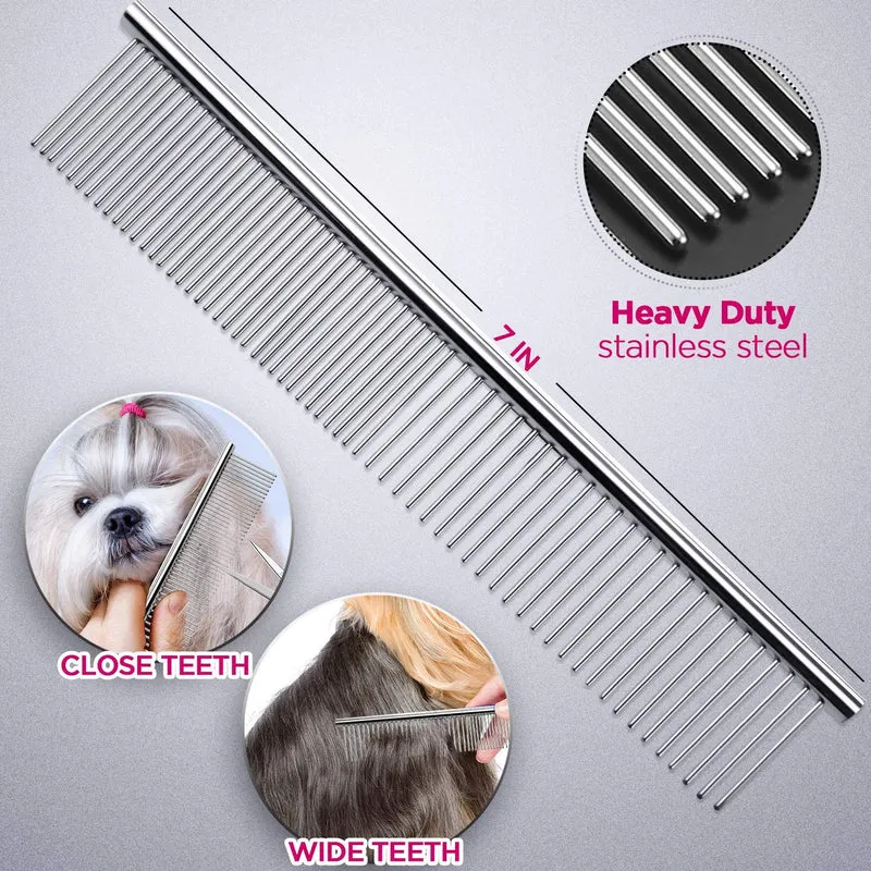 Tijeras de peluquería para perros, Gimars Heavy Duty Titanium recubierto de acero inoxidable Pet Grooming Trimmer Kit – perfecto Thinning, recto, curvado Tijeras con peine para pelo largo y corto, pelo para gato y más mascotas, Estándar