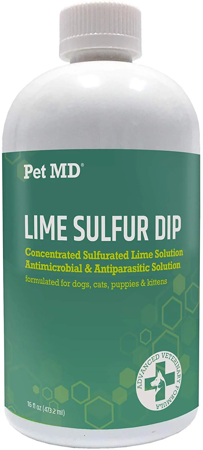 Pet MD Lime Sulfur Dip for Dogs, Cats, Horses - Mange Treatment, Ringworm, Skin Mites, Lice, Fungal and Bacterial Infections - 16 oz Shampoo