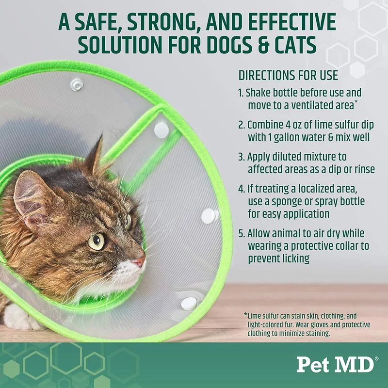 Pet MD Lime Sulfur Dip for Dogs, Cats, Horses - Mange Treatment, Ringworm, Skin Mites, Lice, Fungal and Bacterial Infections - 16 oz Shampoo