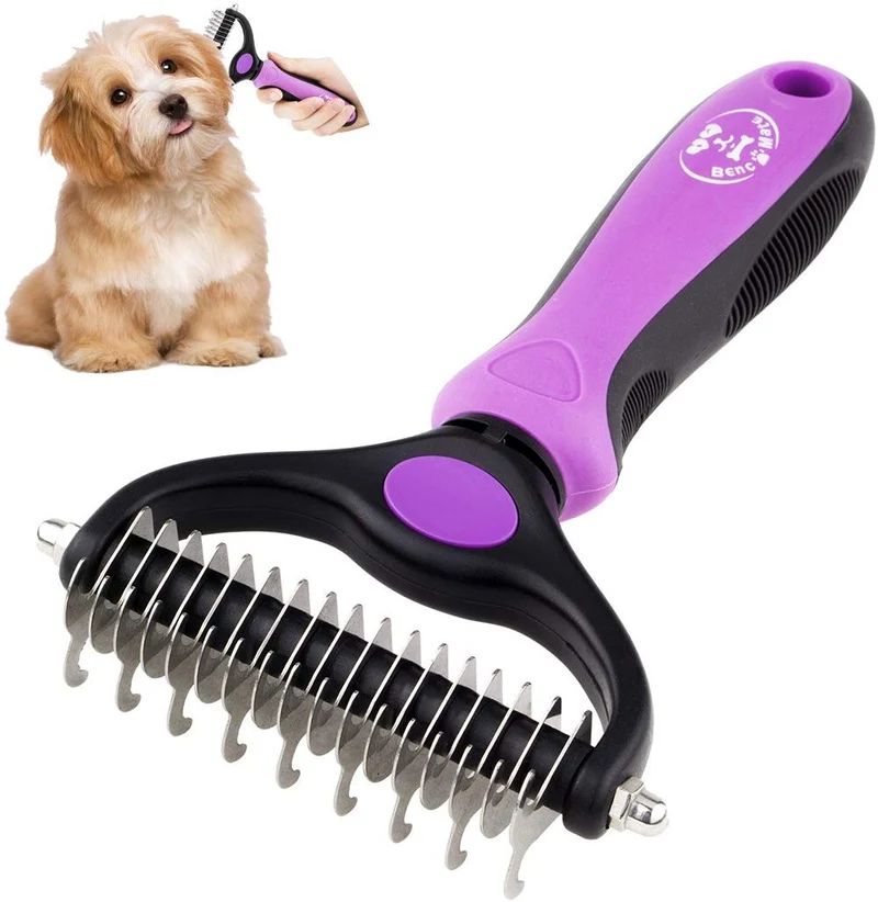 Bencmate Herramienta de peine desengrasante para perros, gatos, mascotas, rastrillo con doble cara, elimina suavemente los nudos de la capa inferior