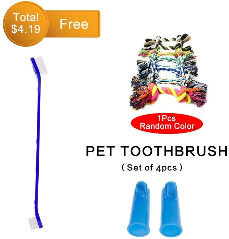 AUBBC - Guantes de aseo para mascotas, 5 unidades, 259 suaves, con 1 cepillo de dientes de doble cabeza, 2 cepillos de dientes de dedo, 1 juguete de cuerda, herramienta de desenredado para gatos y perros