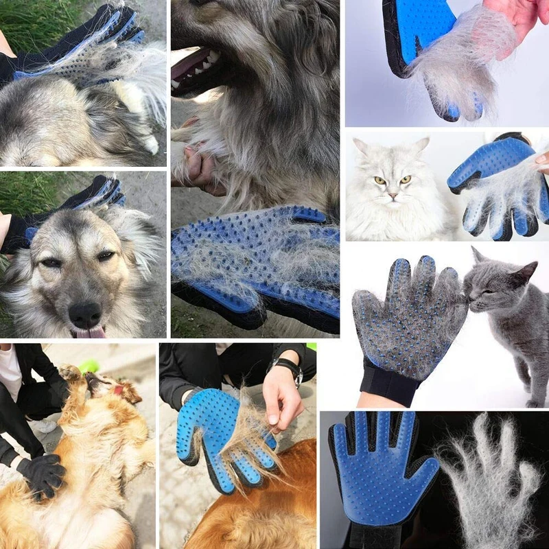 AUBBC - Guantes de aseo para mascotas, 5 unidades, 259 suaves, con 1 cepillo de dientes de doble cabeza, 2 cepillos de dientes de dedo, 1 juguete de cuerda, herramienta de desenredado para gatos y perros