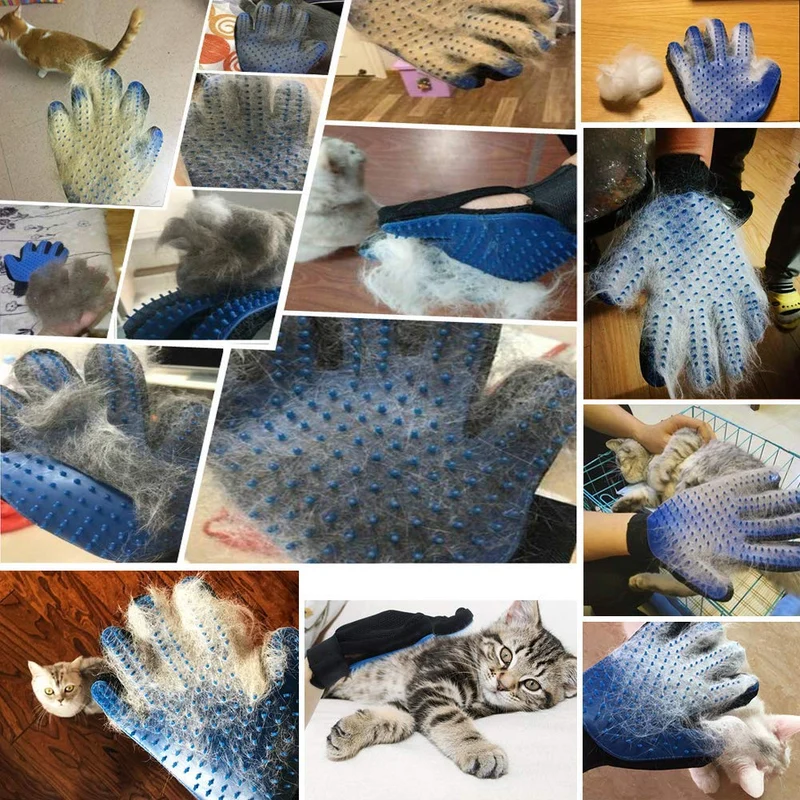 AUBBC - Guantes de aseo para mascotas, 5 unidades, 259 suaves, con 1 cepillo de dientes de doble cabeza, 2 cepillos de dientes de dedo, 1 juguete de cuerda, herramienta de desenredado para gatos y perros