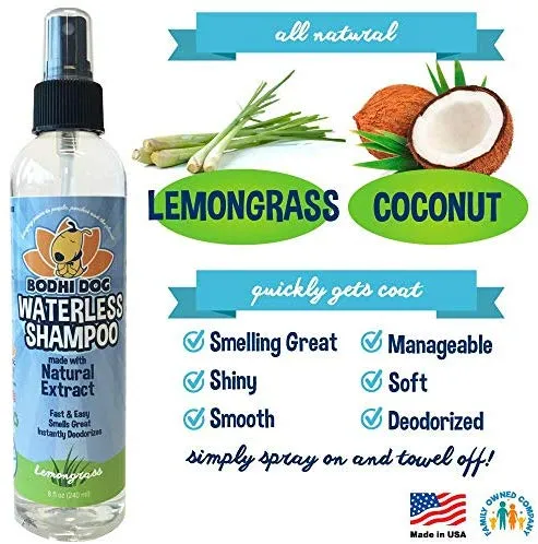 Champú para perros sin agua | Champú seco natural para perros o gatos no requiere enjuague | 100% no tóxico con extracto natural | Tratamiento aprobado por veterinarios - Fabricado en Estados Unidos - 1 botella de 8.1 fl oz
