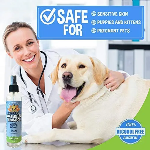 Champú para perros sin agua | Champú seco natural para perros o gatos no requiere enjuague | 100% no tóxico con extracto natural | Tratamiento aprobado por veterinarios - Fabricado en Estados Unidos - 1 botella de 8.1 fl oz