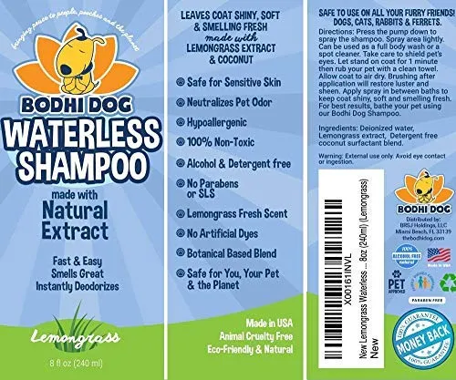 Champú para perros sin agua | Champú seco natural para perros o gatos no requiere enjuague | 100% no tóxico con extracto natural | Tratamiento aprobado por veterinarios - Fabricado en Estados Unidos - 1 botella de 8.1 fl oz