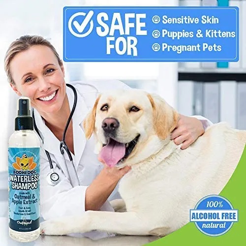 Champú para perros sin agua | Champú seco natural para perros o gatos no requiere enjuague | 100% no tóxico con extracto natural | Tratamiento aprobado por veterinarios - Fabricado en Estados Unidos - 1 botella de 8.1 fl oz