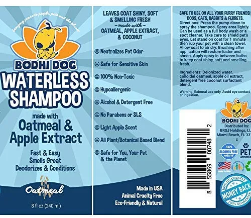 Champú para perros sin agua | Champú seco natural para perros o gatos no requiere enjuague | 100% no tóxico con extracto natural | Tratamiento aprobado por veterinarios - Fabricado en Estados Unidos - 1 botella de 8.1 fl oz