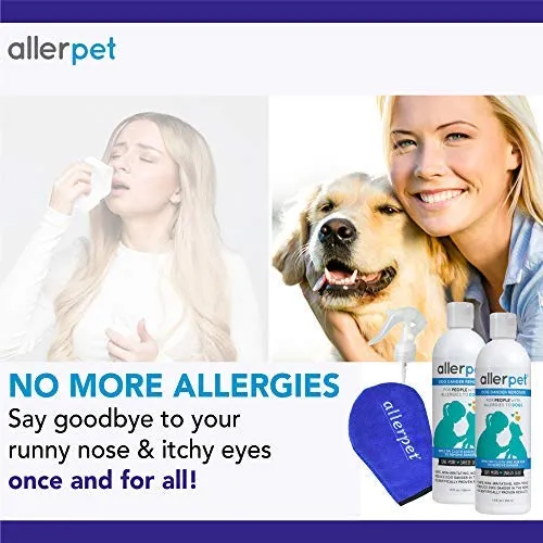 Allerpet - Eliminador de caspa para perros, botella de 12 onzas + aplicador de guante para mascotas para aplicar fácilmente la solución a tu mascota, científicamente probado para un alivio eficaz de alergias para perros, fabricado en Estados Unidos