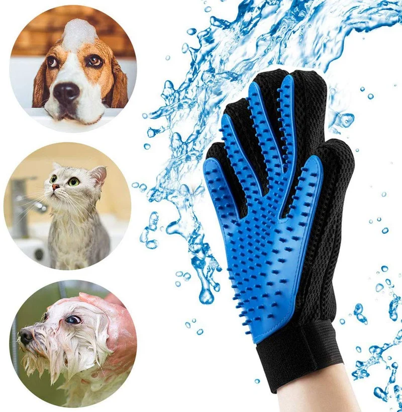 FMU [versión mejorada] guante de aseo para mascotas, guante eficaz para eliminar el pelo de mascotas, guante de cepillo de desenredado suave con diseño mejorado de cinco dedos, perfecto para mano izquierda y derecha, perro gato, caballo, pelo largo corto