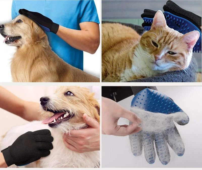 FMU [versión mejorada] guante de aseo para mascotas, guante eficaz para eliminar el pelo de mascotas, guante de cepillo de desenredado suave con diseño mejorado de cinco dedos, perfecto para mano izquierda y derecha, perro gato, caballo, pelo largo corto
