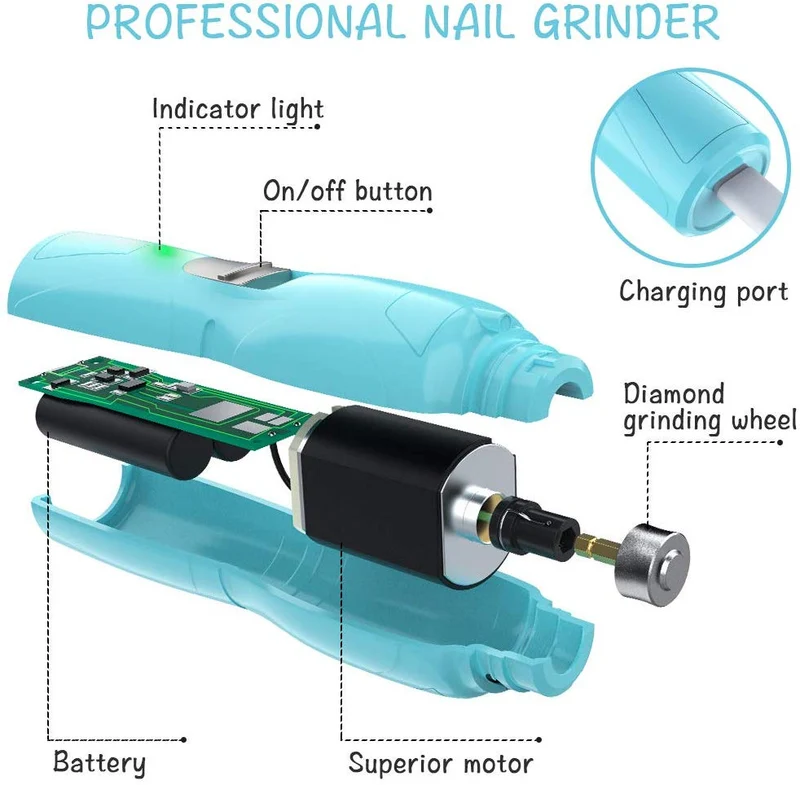 RUCACIO cortaúñas eléctrico para mascotas, para perros y gatos de raza, tamaño pequeño, mediano y grande, para el cuidado y suavizado, molinillo de uñas eléctrico profesional de 2 velocidades.