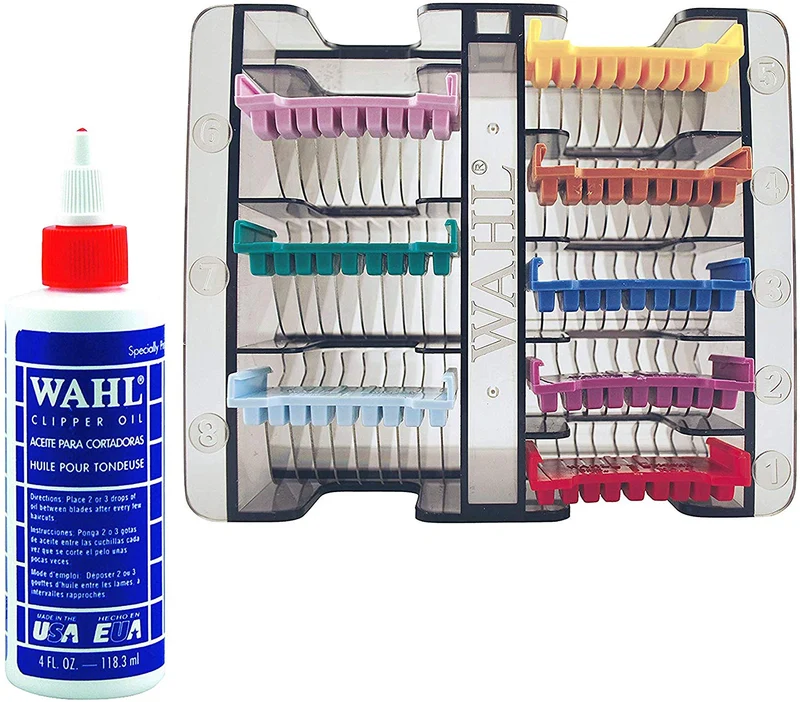 Wahl 3379 - Juego de peines de acero inoxidable con guía de fijación para cortadores de caballos y perros de Wahl Bravura, Arco, Chromado, Figura, y Motion Pet, Dog, Cat