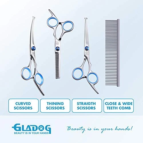 GLADOG - Tijeras de aseo profesional para perros con puntas redondas de seguridad, 4 en 1, juego de tijeras de aseo para perros y gatos