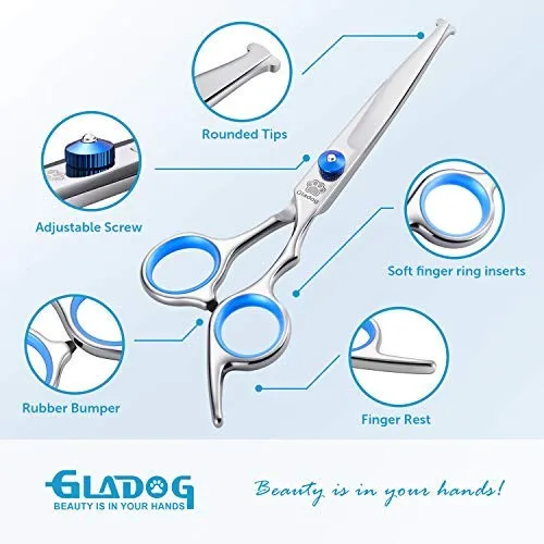 GLADOG - Tijeras de aseo profesional para perros con puntas redondas de seguridad, 4 en 1, juego de tijeras de aseo para perros y gatos