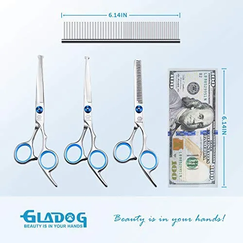 GLADOG - Tijeras de aseo profesional para perros con puntas redondas de seguridad, 4 en 1, juego de tijeras de aseo para perros y gatos