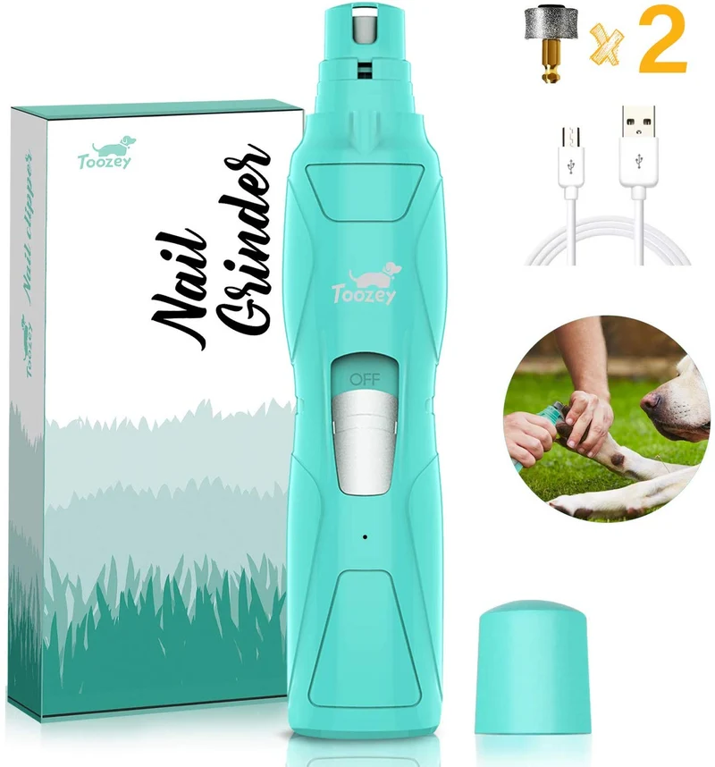 Toozey Molinillo de uñas para perro con 2 ruedas de molienda, profesional, 2 velocidades, eléctrico, recargable, bajo nivel de ruido, cortaúñas para mascotas, sin dolor, cuidado y suavizante para perros y gatos pequeños y medianos