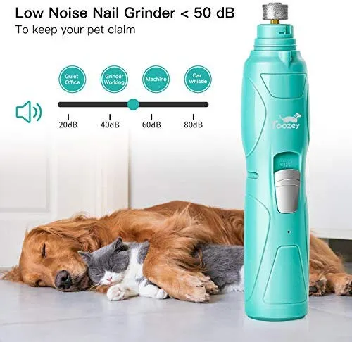 Toozey Molinillo de uñas para perro con 2 ruedas de molienda, profesional, 2 velocidades, eléctrico, recargable, bajo nivel de ruido, cortaúñas para mascotas, sin dolor, cuidado y suavizante para perros y gatos pequeños y medianos
