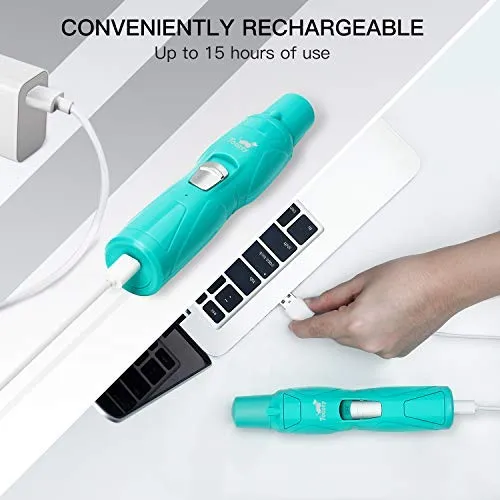 Toozey Molinillo de uñas para perro con 2 ruedas de molienda, profesional, 2 velocidades, eléctrico, recargable, bajo nivel de ruido, cortaúñas para mascotas, sin dolor, cuidado y suavizante para perros y gatos pequeños y medianos