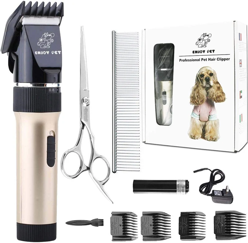 Máquina profesional para cortar pelo en perro y gato con cuchillas desmontables. Máquina inalámbrica, recargable, para cortar y recortar pelo grueso de mascotas, Dorado