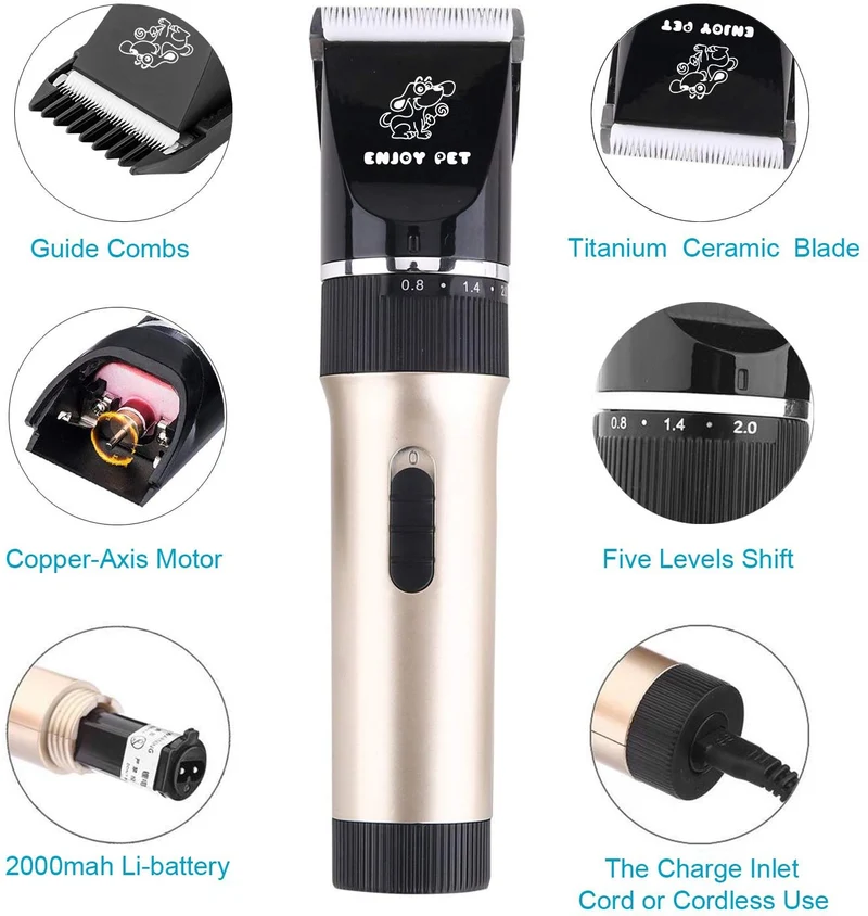 Máquina profesional para cortar pelo en perro y gato con cuchillas desmontables. Máquina inalámbrica, recargable, para cortar y recortar pelo grueso de mascotas, Dorado