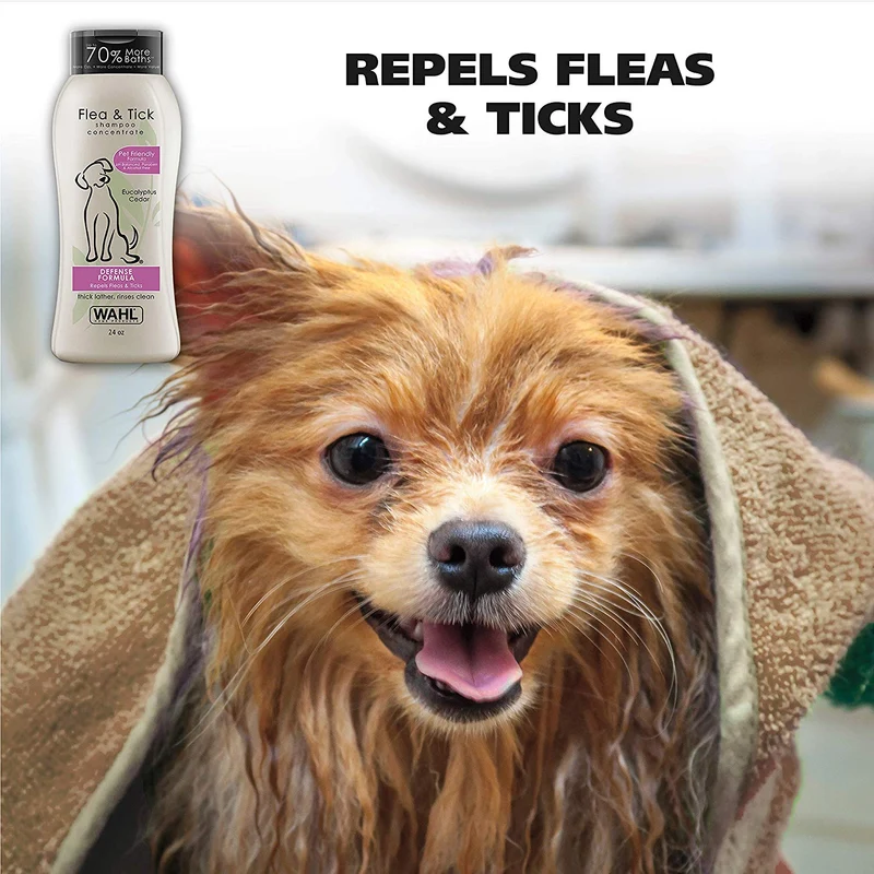 Wahl Champú repelente de pulgas y garrapatas para mascotas – Fórmula de defensa con cedro de eucalipto y romero – 24 oz