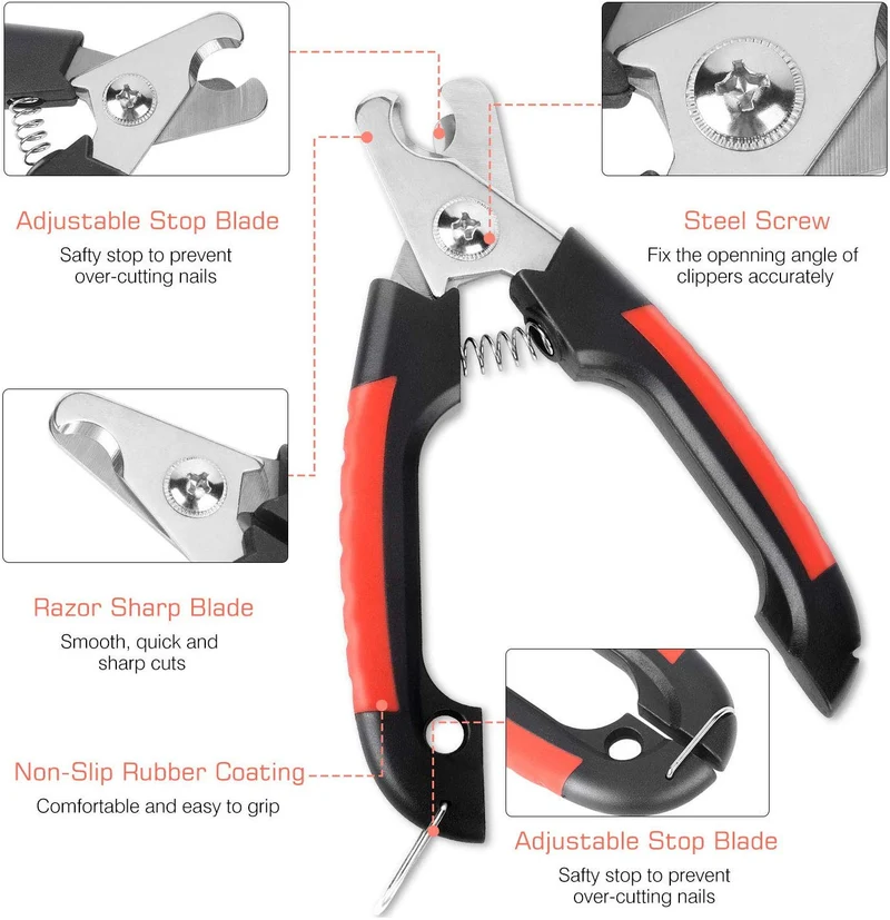 Kissin - Cortaúñas para perros, protección de seguridad rápida para evitar cortes en exceso, cortaúñas de acero inoxidable 4 en 1, para mascotas, profesional y seguro