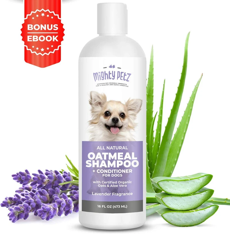 Champú y acondicionador 2 en 1 para perros de avena – Alivio natural para pieles irritadas, secas y sensibles con aloe vera calmante + soda para hornear + pH equilibrado. Get Smelly Dogs Abrigo fresco e hidratado, 16 oz